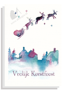 Kerstkaart kerstnacht vliegende kerstman